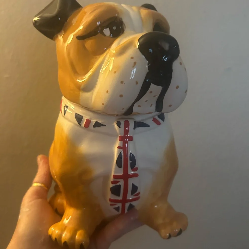 Ceramic Bulldog Dog Treat Jar - Tan and White